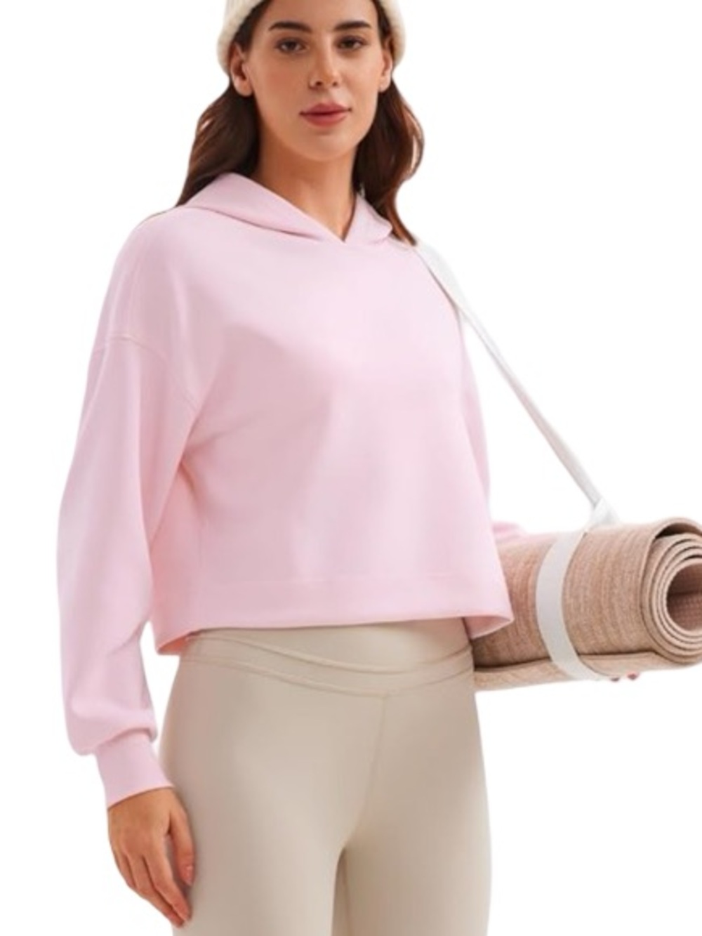 🎀 CRZ YOGA Light Pink Cropped Hoodie - Soft Pullover Sweatshirt